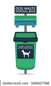 Dog waste bin and a container with disposal plastic bags. Vector illustration