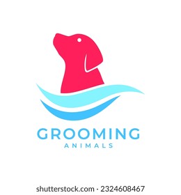 dog water grooming clean wave washing abstract colorful mascot logo vector icon illustration