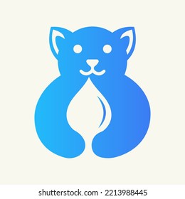 Dog Water Logo Negative Space Concept Vector Template. Dog Holding Water Symbol