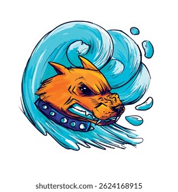 dog wave goose wave animal battle cartoon illustration graphic mascot tattoo water energy animal face contrast character design drawing splash power head wild art dynamic logo style
