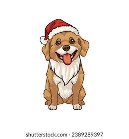 Dog wear a christmas santa hat vector mascot character