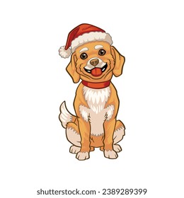 Dog wear a christmas santa hat vector mascot character