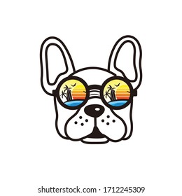 dog wear glasses with beach reflection vector simple 