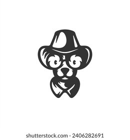 dog wear hat and glasses logo design