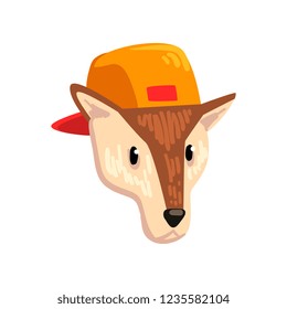 Dog wearing baseball cap, animal portrait cartoon vector Illustration on a white background