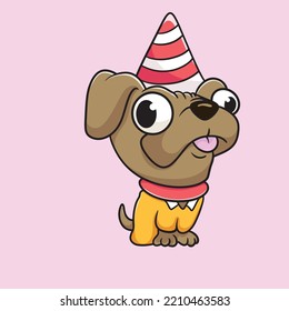 Dog Wearing Birthday Hat Cartoon Vector Mascot Logo