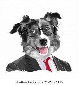 A dog wearing a black suit and red tie  vector illustration