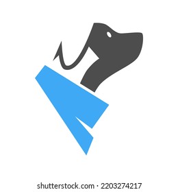 Dog Wearing Blue Bandana In Profile Portrait Symbol On White Backdrop. Design Element