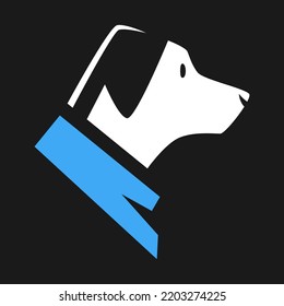 Dog Wearing Blue Bandana In Profile Portrait Symbol On Black Backdrop. Design Element