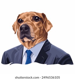 A dog wearing a blue navy suit and blue tie  vector illustration