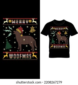 A Dog Wearing A Christmas Hat Is Skilled At Howling On Christmas Day-Merry Woofmas Ugly Christmas Sweater,, Dog Lover Christmas,Dog Shirt, Dog Lover Shirt, Animal Shirt.