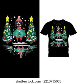 
A dog wearing a Christmas hat and Ugly sweater after a Christmas celebration course in his fall in the water press-Christmas T-shirt Design Vector.Eps File.