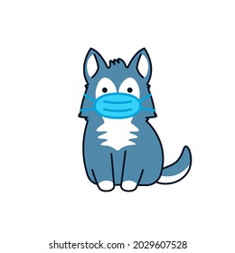 Dog wearing face mask cartoon icon. Clipart image isolated on white background