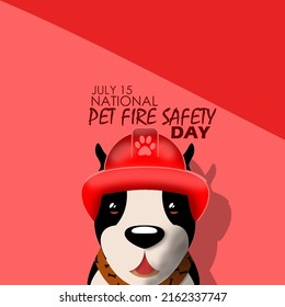 A Dog Wearing A Firefighter Helmet With Texts On Red Background, National Pet Fire Safety Day July 15