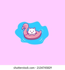 dog wearing a flamingo swimming balloon