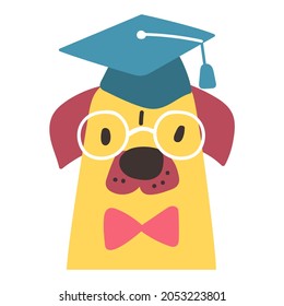 Dog wearing glasses and graduation hat. Vector illustration on white background.