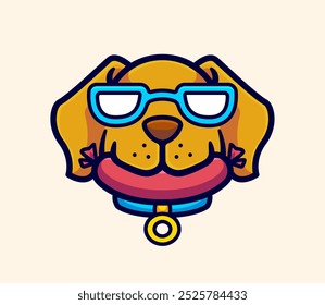 Dog Wearing Glasses with a Playful Expression and eating Hotdog or sausage Cartoon Vector illustration