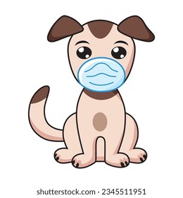 Dog wearing medical mask isolated vector illustration