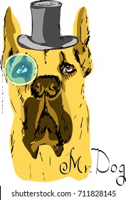 a dog wearing a monocle and hat. sketch