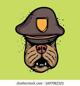 Dog wearing police hat. Animal character concept. French bulldog police. Vector illustration 