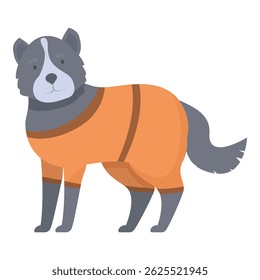 Cão vestindo terno de proteção de pé, um conceito para experimentos com animais ou roupas para animais de estimação