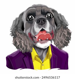 A dog wearing a purple jacket like a villain  vector illustration