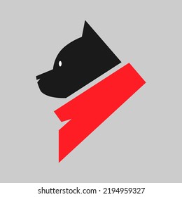 Dog wearing red bandana in profile portrait symbol on gray backdrop. Design element