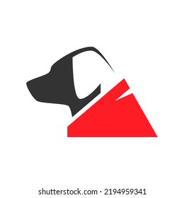 Dog wearing red bandana in profile portrait symbol on white backdrop. Design element