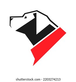 Dog wearing red bandana in profile portrait symbol on white backdrop. Design element