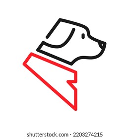 Dog wearing red bandana in profile portrait symbol on white backdrop. Design element