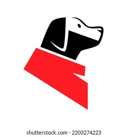 Dog wearing red bandana in profile portrait symbol on white backdrop. Design element