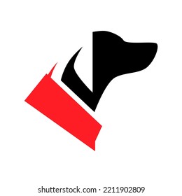 Dog wearing red bandana in profile portrait symbol on white backdrop. Design element	