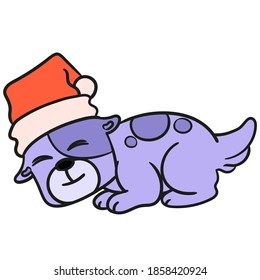 dog wearing santa hat with funny face. doodle icon image. cartoon caharacter cute doodle draw