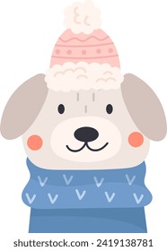 Dog Wearing Scarf And Hat Vector Illustration