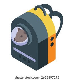 Dog is wearing a space helmet and sitting in a portable life support capsule