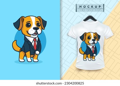 A Dog wearing a uniform like an office worker and a businessman in flat cartoon character design, vector mascot animal nature icon concept isolated premium illustration for logo, sticker, t-shirt.
