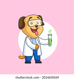 Dog Wearing White Coat And Glasses Carrying Green Chemical Liquid Vector Illustration For Scientist Occupation Animal Mascot Character Vector Illustration Cartoon Design