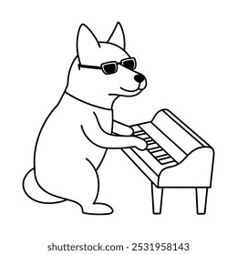 a dog wears sunglass line art icon