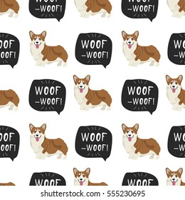 Dog welsh corgi pembroke vector illustration seamless pattern with banner