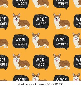 Dog welsh corgi pembroke vector illustration seamless pattern with banner
