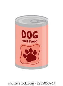 Dog wet food. Canned wet food. Preserve tin, can. Flat, cartoon. Isolated vector illustration eps 10