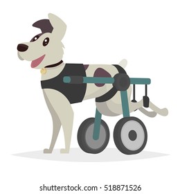 Dog in a wheelchair for the hind paws. Vector illustration in a flat style