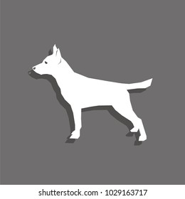 Dog. White vector icon with shadow on gray background.