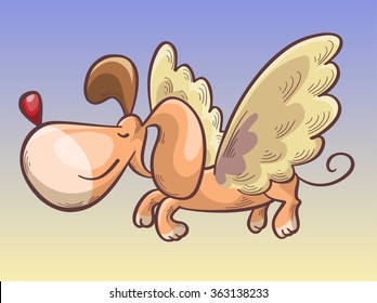 dog with wings flying in the sky, vector illustration, cartoon