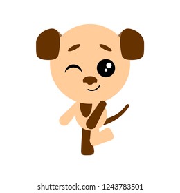 Dog winks. Cute cartoon character. White background. Flat design puppy. Vector illustration