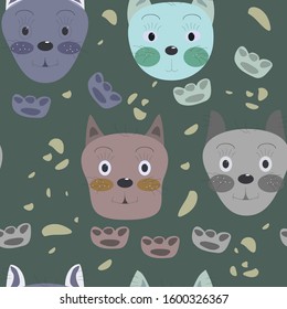 Dog, wolf and cat on a dark background vector pattern