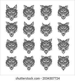 Dog wolf coyote heads set silhouette vector illustration