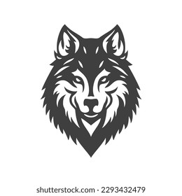 Hunde Wolf coyote Maulkorb Kopf mit Augen Ohren Nase Furry Räuber Vintage Symbol Design Vektorgrafik. Karnifressenwildwaldtierportrait auf der Jagdjagd