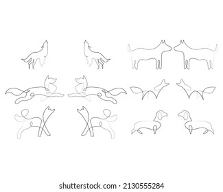 Dog wolf fox logo icon hand drawn line art collection set vector  on white isolated background