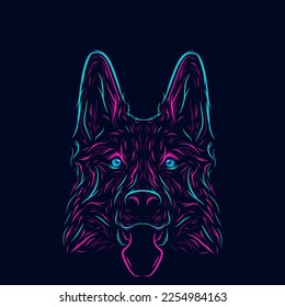 Dog wolf Line Pop Art logo. Colorful design with dark background. Abstract vector illustration. Isolated black background for t-shirt, poster, clothing, merch, apparel, badge design